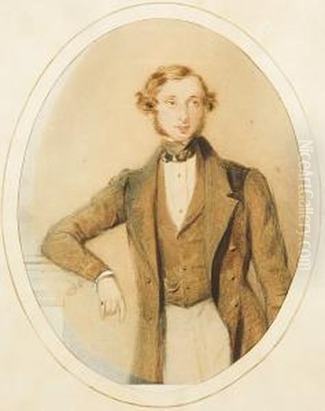 Portrait Of Young Man At A Pedestal Oil Painting by Thomas Richmond