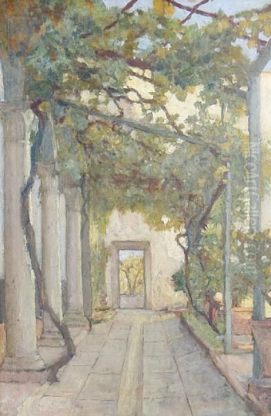 Courtyard With Pergola Oil Painting by Sir William Blake Richmond