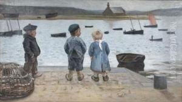 Enfants En Bord De Mer Oil Painting by Richard Louis G. Richon-Brunet