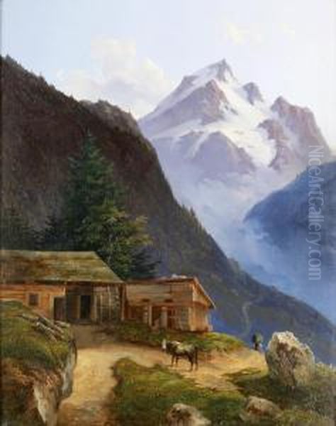 Bauernhof Im Hochgebirge Oil Painting by Carl August Richter