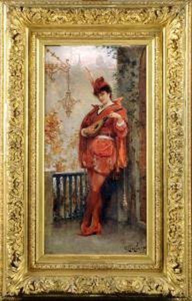 La Joueuse De Mandoline Oil Painting by Edouard Frederic Wilhelm Richter