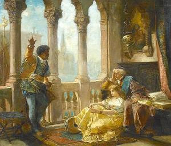 Othello Relating His Adventures To Desdemona Oil Painting by Edouard Frederic Wilhelm Richter