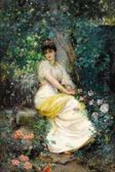 In The Garden Oil Painting by Edouard Frederic Wilhelm Richter