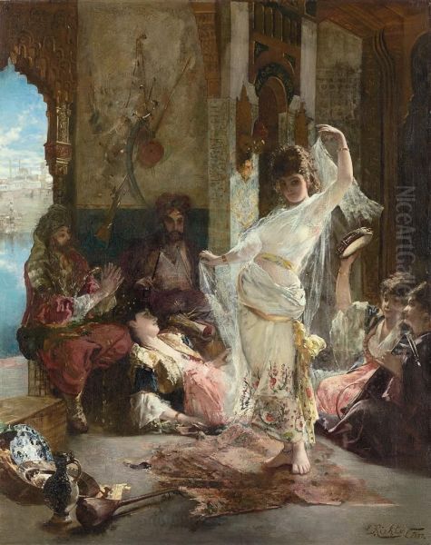 A Moorish Dancer Oil Painting by Edouard Frederic Wilhelm Richter