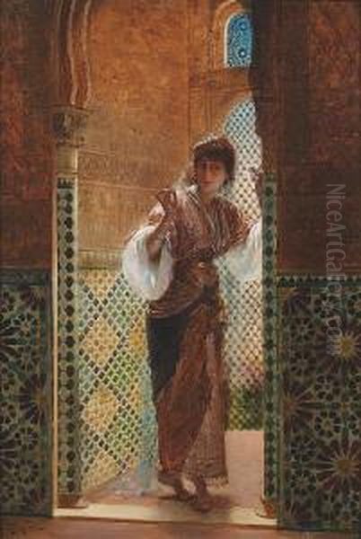 Oriental Beauty By A Window Oil Painting by Edouard Frederic Wilhelm Richter