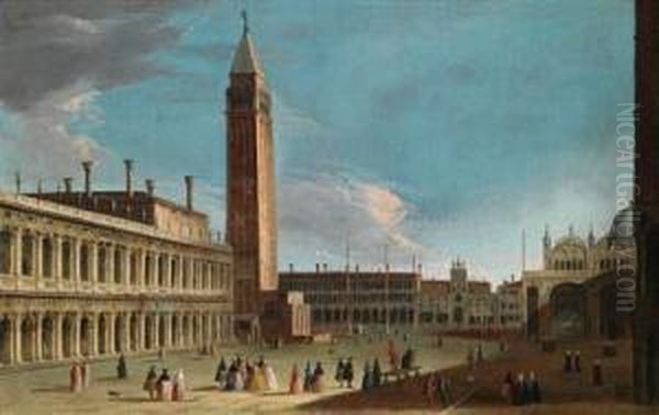 Der Markusplatz Invenedig; Veduta Di Piazza San Marco A Venezia Oil Painting by Giovanni Richter