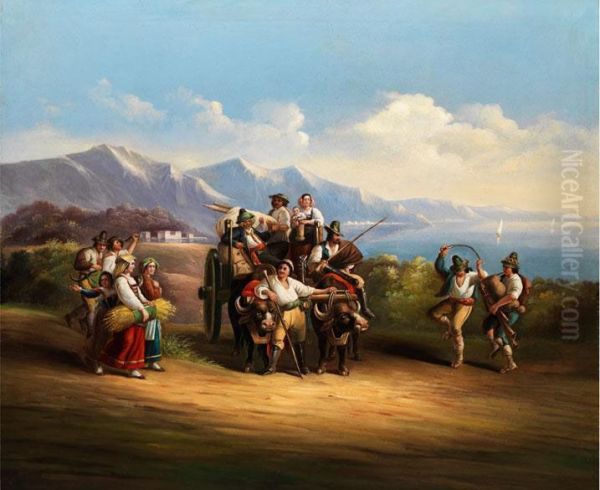 Neapolitanische Bauern Auf Dem Heimweg Von Der Ernte Oil Painting by Gustav Richter