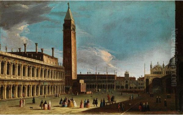 Vendig - Markusplatz Mit Campanile, Sanmarco Und Blick Auf Den Uhrenturm Oil Painting by Johann Richter