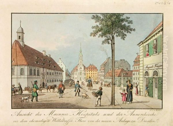 Ansicht Desmaenner-hospitals Und Der Annenkirche Oil Painting by Johann Heinrich Richter