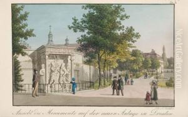 Ansichts Desmonuments Auf Der Neuen Anlage Zu Dresden Oil Painting by Johann Heinrich Richter