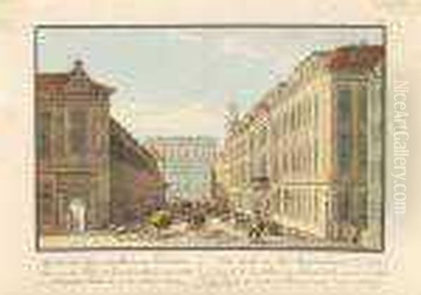 Ansicht Deraugustusstrase Zu Dresden Oil Painting by Johann Heinrich Richter