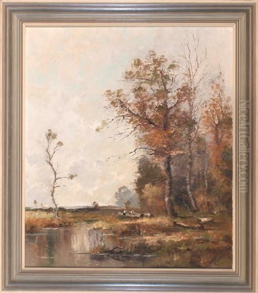 Holzer An Einem Moorweiher Am Herbstlichen Waldrand Oil Painting by Klaus Richter