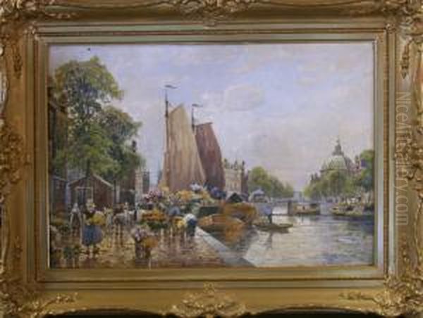 Hamnmotiv Oil Painting by F.M. Richter-Reich