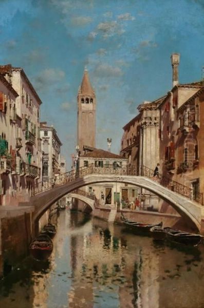 Venetian Canal Oil Painting by Martin Rico y Ortega