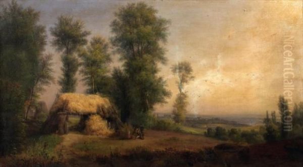 Le Repos Pres De La Chaumiere Oil Painting by Francois Edme Ricois