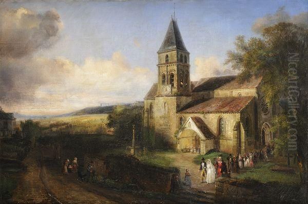 Le Mariage, Sortie De L'eglise Oil Painting by Francois Edme Ricois