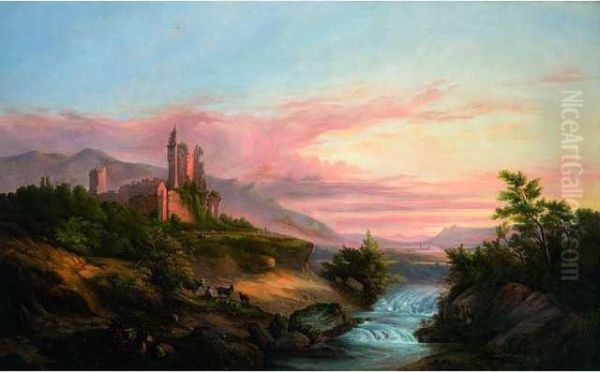 Ruines Dans La Vallee (beauvoir?) Oil Painting by Francois Edme Ricois