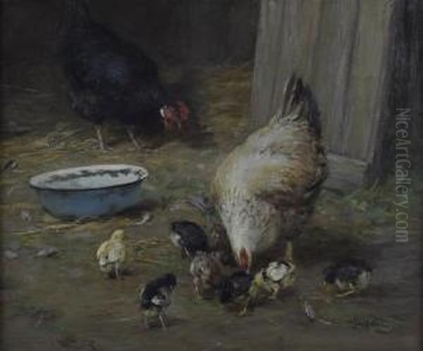 Feeding The Hens Oil Painting by James Riddel