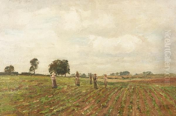 Hoeing The Field Oil Painting by James Riddel