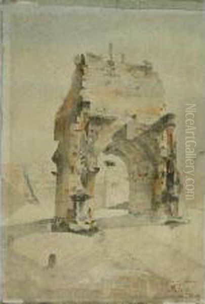 Rome, L'arc De Drusus. Oil Painting by Leopold Ridel