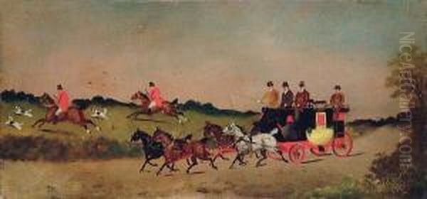 A Coach And Four Passing The Hunt Oil Painting by Philip H. Rideout