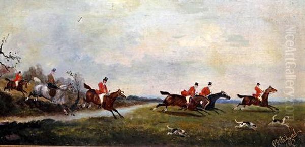 Huntsmen, Horses And Hounds Gathered Before A Hunt, Together With Another, A Pair Oil Painting by Philip H. Rideout