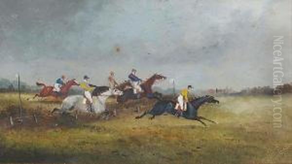 Horse Racing Over A Jump Oil Painting by Philip H. Rideout