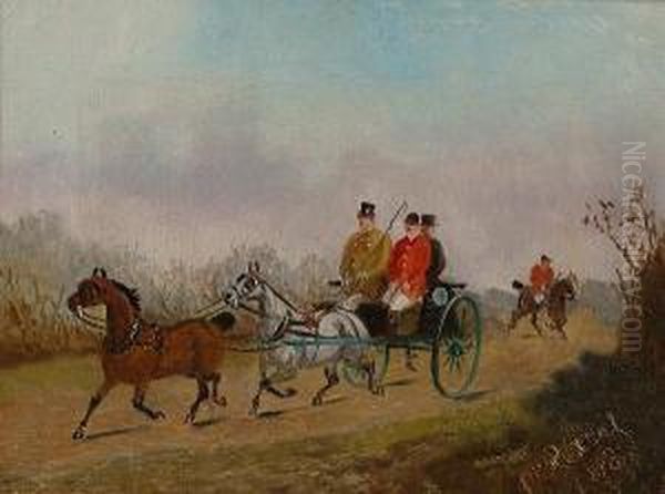 A Hapless Huntsman; A Lady And Gentleman Driving A Dog Cart. Oil Painting by Phillip Henry Rideout