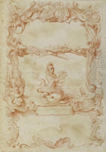 Design For A Title Page With Musical Instruments Oil Painting by Johann Elias Ridinger or Riedinger