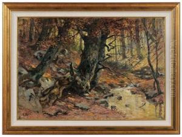 Landscape With Deer Oil Painting by Emil Rieck