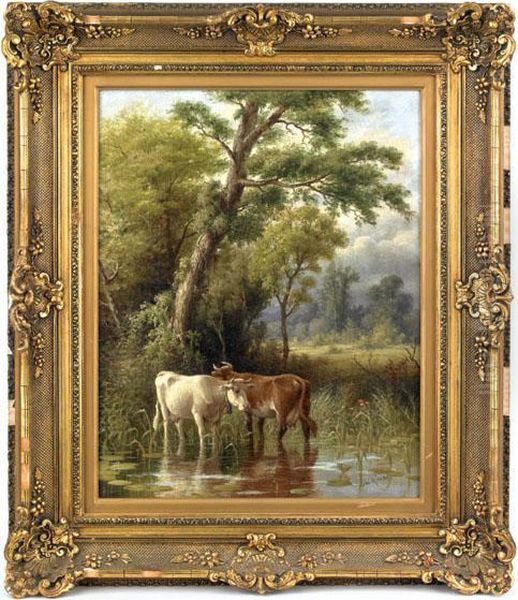 Landscape With Cows Oil Painting by George A.E., Geo Riecke