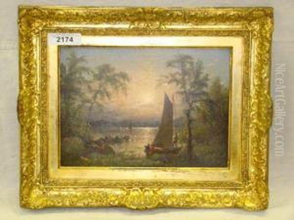 Boating Scene Oil Painting by George A.E., Geo Riecke