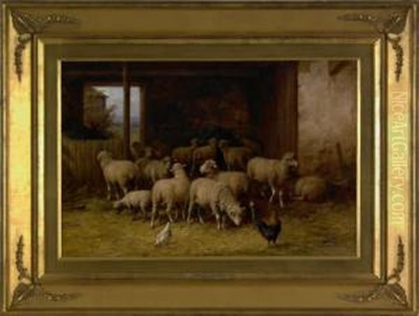 Barn Scene With Sheep Oil Painting by George A.E., Geo Riecke