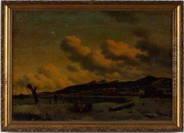 Winter Landscape Oil Painting by August Riedel