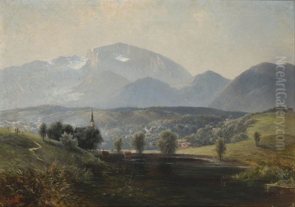 Vorgebirgslandschaft. Oil Painting by Carl, Karl Riedel