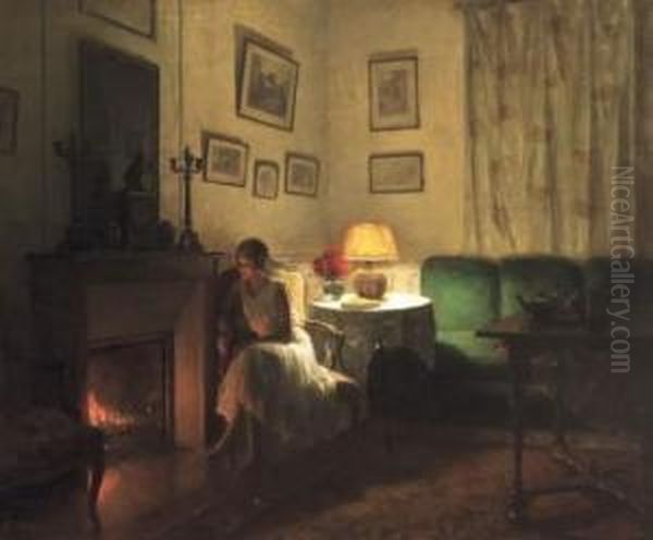 Vrouw Bij De Haard Oil Painting by Marcel Rieder