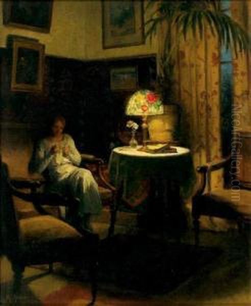 Jeune Femme Cousant Oil Painting by Marcel Rieder