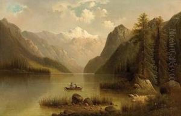 Fischerboot Im Gebirgssee Oil Painting by Wilhelm August Rieder