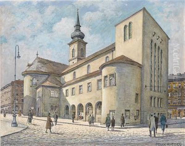 Blick Auf Die Wahringer Kirche An Der Kutschkergasse Oil Painting by Felix Riedl