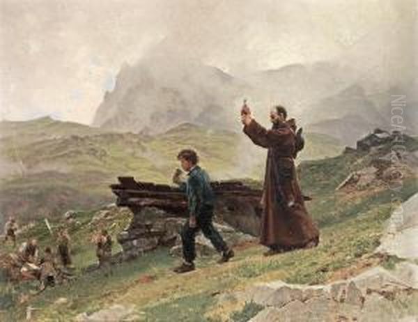 Franziskaner Beim Versehgang In Den Bergen Oil Painting by Wilhelm Ludwig Fr. Riefstahl