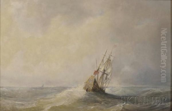 Dutch Galleon At Sail Oil Painting by Nicolaas Riegen