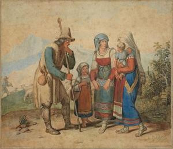 Italienischebauernfamilie Oil Painting by Johannes Riepenhausen