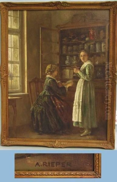 Zwei Damen Vor Dem Schrank Oil Painting by August Rieper