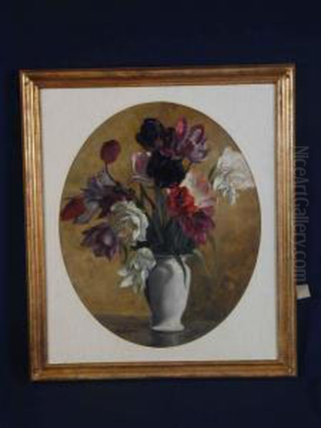 Tulpenstraus In Weiser Vase Oil Painting by August Rieper