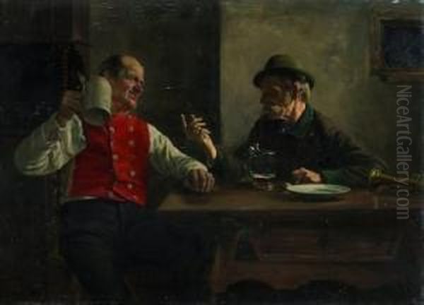 Biertrinker Im Wirtssaal Oil Painting by August Rieper