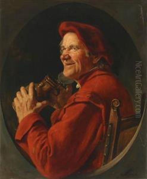 Man With Flagon Oil Painting by August Rieper