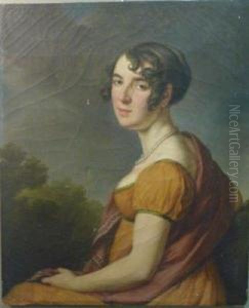  Portrait De Jeune Femme Devant Un Paysage  Oil Painting by Henri-Francois Riesener