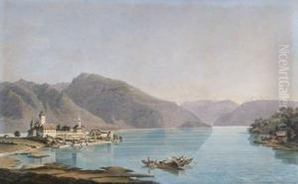 Vue De Spietz Sur Le Lac De Thoun Oil Painting by Heinrich Rieter