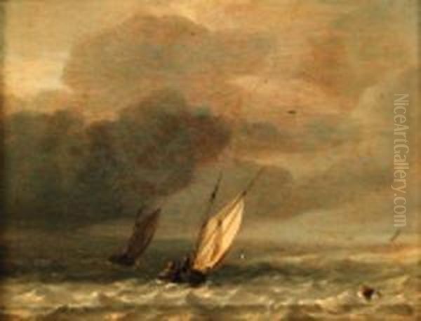 Smalschips In Choppy Seas Oil Painting by Hendrik Rietschoof