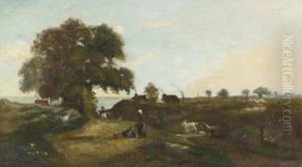 Pastorale Landschaft Unweit Des Meeres. Oil Painting by G. Rieur